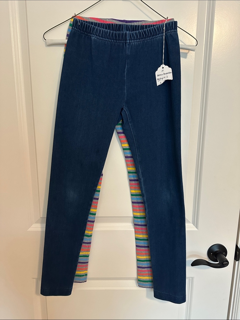 Hanna Andersson Leggings, denim and Rainbow Striped
